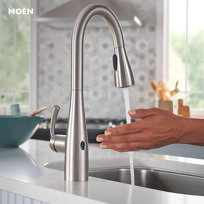 Moen 87014EWSRS Essie MotionSense Wave One-Handle Touchless Kitchen Faucet with Pull Down Sprayer and Soap Dispenser, Spot Resist Stainless