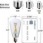 6pcs ST38 Edison Small Bulb 2W Equivalent to 15W-20W E12 Warm Base Clear Glass LED Bulbs for Chandeliers Fans Candelabras Outdoor ST38 String Lights