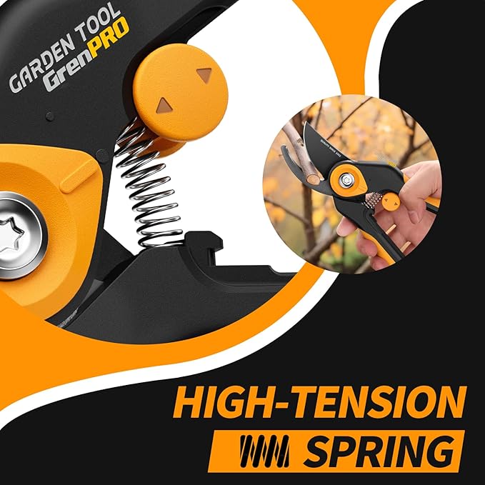 Bypass Pruning Shears 8.6", Heavy Duty Garden Clippers Handheld Cuts 1.38" Hardwood, Sharp SK5 Titanium Blades for Rust-Proof & Non-Stick, Ergonomic Garden Scissors for Plant Flower