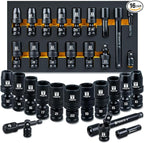 16 PCS 1/2" Drive Swivel Socket Set, Impact Swivel Socket Set, Universal Impact Socket Set, Wobble Socket, 6-Point, Metric, 10-22mm, CR-MO, with Extension Bars and Adapter