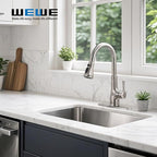 WEWE Vintage Kitchen Faucet with Pull Down Sprayer, Stainless Steel 1 or 3 Hole High Arc Single Handle Antique Sink Faucet for Classic Modern Ktichen, Brushed Nickel