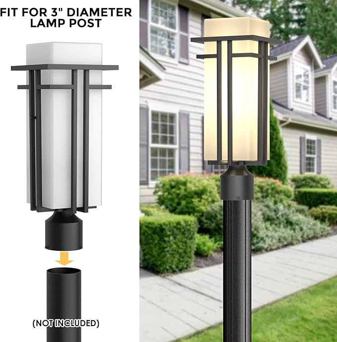 Outdoor Post Light Fixture - Aluminum Lamp Posts Outdoor Lighting, Outdoor Lightpost Lantern with 3-Inch Pier Mount Base Outside Pole Lighting for Porch Garnden (17.3''H, 1 pc)