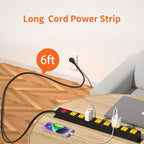 Heavy Duty Surge Protector 8 Outlet Long Power Strip Extension Cord Wide Spaced and Wall Mount Metal Powerstrip for Home Office Workshop Garage (6FT)