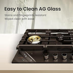 FOTILE GLG30401-Y 30” Moonshadow Tempered Glass 4 Gas Cooktop, Tri-Ring 18,000 BTUs Center Burner with Flame Failure Protection Removable Grates and Installation/LP Kit