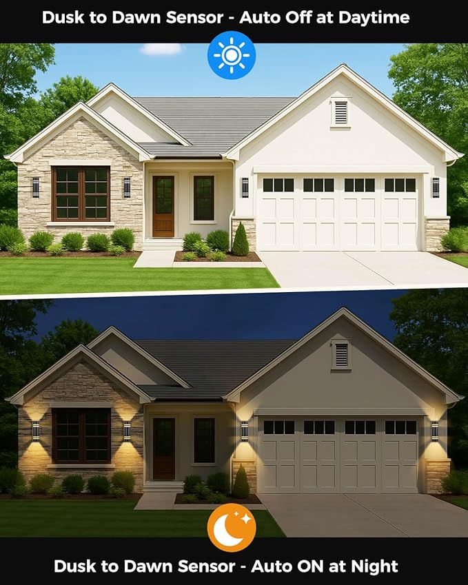 KIZON Dusk to Dawn Outdoor Lighting 2 Pack, Modern Outdoor Wall Light Black Exterior Lighting Fixtures Wall Mount with Bulbs Included, Cylinder Outdoor Sconce Lights for House Porch, ETL Listed