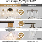 2025 Upgrade Bathroom Light Fixtures, 4-Light Coastal Vanity Lights with Crystal Glass Shade, Oil-Rubbed Bronze Bathroom Wall Lamp for Mirror Kitchen Hallway Cabinet