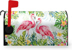 Pink Flamingo Tropical Magnetic Oversized Mailbox Cover Summer Palm Leaf Decoration 25.5x21 Inch Jungle Floral Mailbox Wrap for Garden Decor