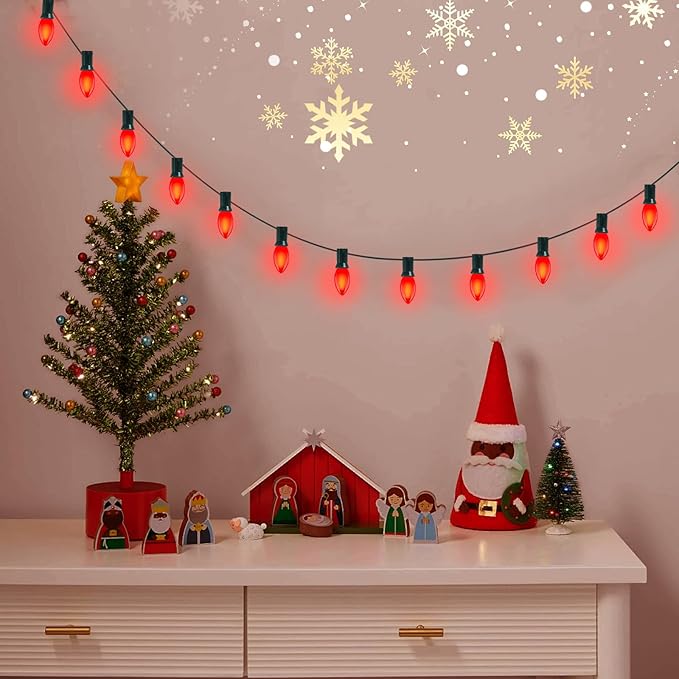 25 Pack C9 Ceramic Christmas Replacment Bulbs, Red Light Bulbs for E17 Candelabra Base Outdoor/Indoor Christmas String Lights, 7 Watt