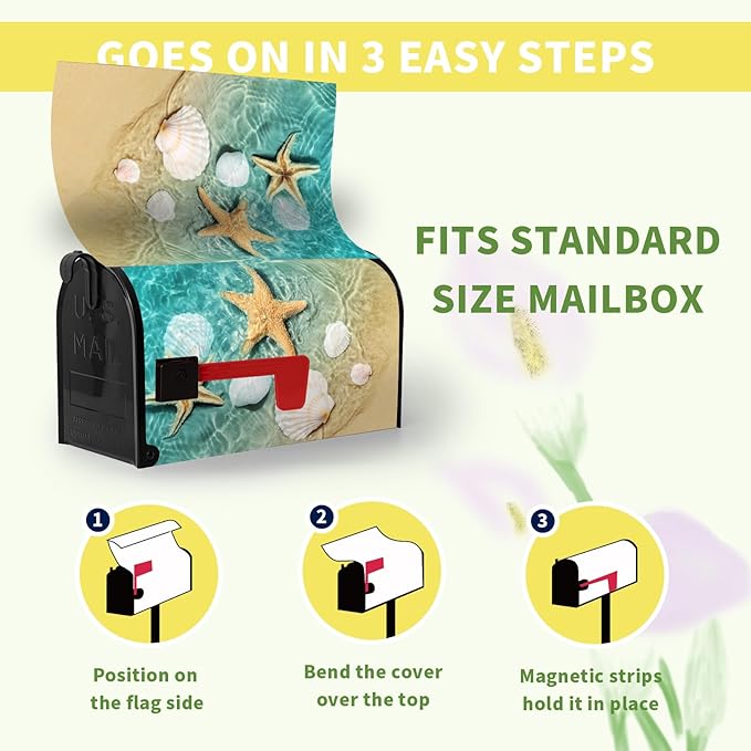 Summer Beach Mailbox Covers Magnetic Coastal Starfish Shells Mailbox Cover Standard Size 21 X 18 Inch Ocean Nautical Post Letter Box Wraps for Outdoor Garden Decoration