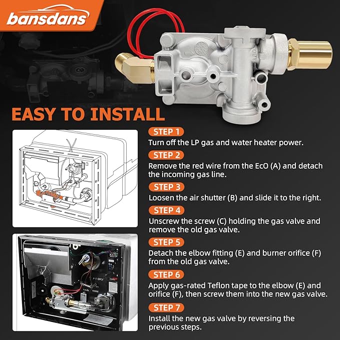 92078 RV Water Heater Gas Valve, 93844 Gas Valve Fit for Atwood 6 Gal Heaters Water Heater Parts Replacement (G6A-8E GC6A-7E GC6AA-10E GCH6A-9E GH6-8E), OE #93870, 93869, 93321