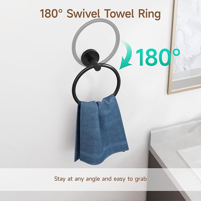 USHOWER Matte Black Bathroom Hardware Set, Modern 18-Inch Towel Bar Set Wall Mounted, Durable SUS304 Stainless Steel Bathroom Accessories Set, 4-Piece