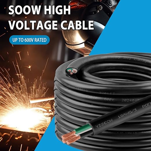 150ft 18/3 18 AWG Portable Power Cable (3 Conductor) - SOOW 600V 18 Gauge Electric Wire for Motor Leads, Portable Lights, Battery Chargers and Machinery - 3 Conductor - 150 Feet Electrical Cord