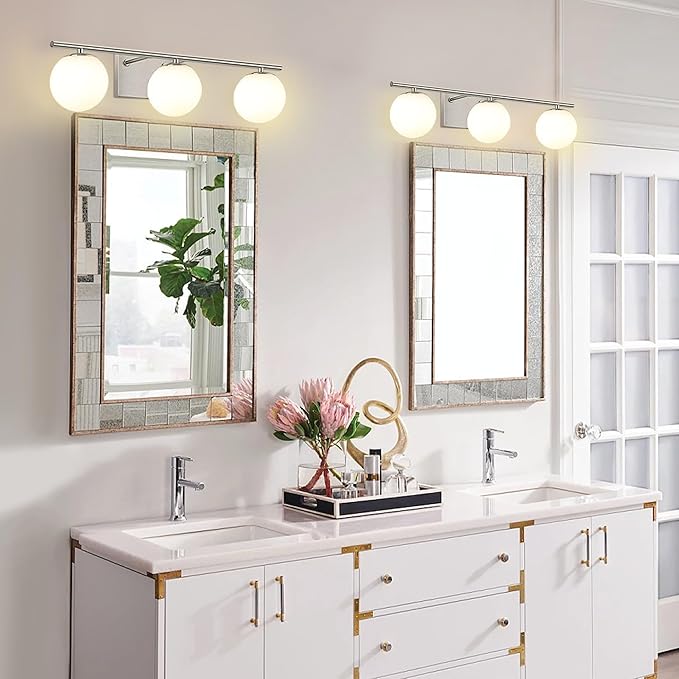 New Bathroom Vanity Light Fixtures 3 Lights Brushed Nickel Glass Shade Modern Wall Bar Sconce Over Mirror
