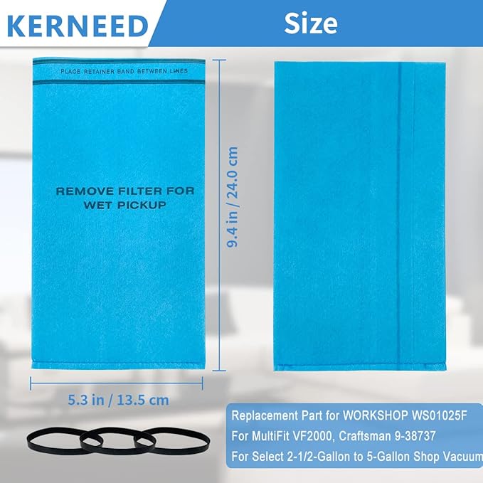 16 Pack Wet Dry Filter Bags Compatible with WORKSHOP WS01025F2, Craftsman 9-38737, MultiFit VF2000, Select 2-1/2 to 5-Gallon Shop Vac Vacuum Stinger Craftsman Husky (with 6 Retaining Bands)