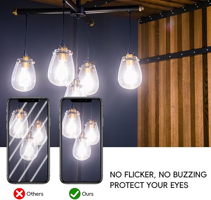 Jensense LED Edison Light Bulbs 8 Watt Dimmable 5000K Daylight White, E26 60 Watt Equivalent, Vintage Bulbs 800lm CRI 90 Clear Glass 48 Pack