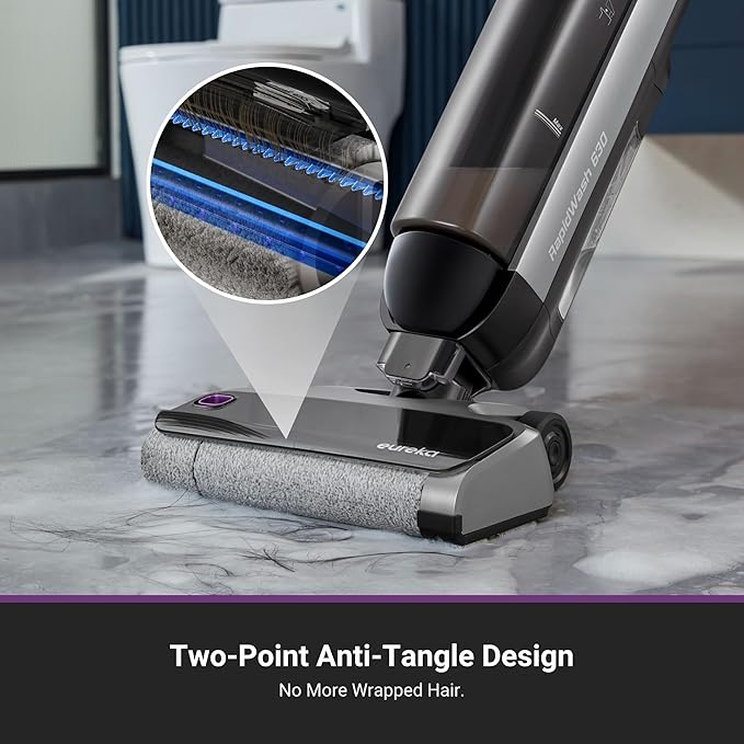 Eureka Cordless Wet Dry Cleaner, 170° Reclinable, Hot Air Drying Self Cleaning Vacuum and Mop Combo, Good for Hard Floors Pet Hair Sticky Messes, RapidWash 630, Purple