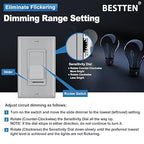 BESTTEN 2 Pack Dimmer Wall Light Switch, Compatible with Dimmable LED, CFL, Incandescent and Halogen Bulb, Single Pole or 3-Way Dimmer Switches, 120VAC, Decorator Wall Plate Included, Gray, UL Listed