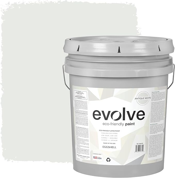 EVOLVE Paint & Primer: Environment-friendly, Low Sheen with One-coat Coverage for Interior & Exterior surfaces (Antique White, 5-Gallon)