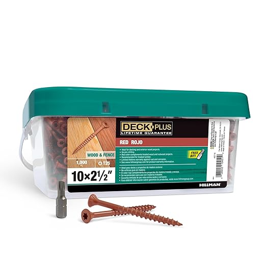 Deck Plus 2-1/2 Inch Epoxy Coated Exterior Wood and Fence Screws #10 x 2-1/2" Torx/Star Drive Included Coarse Thread, Outdoor Rust Resistant Decking Screw, Red, 1/8 Keg, 1000 Pieces | 48719