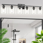 Modern 6 Light Bathroom Light Fixtures,38 inch Vanity Lights for Bathroom with Clear Glass, Black Vanity Light for Mirror Kitchen Living Room Hallway Cabinet Porch