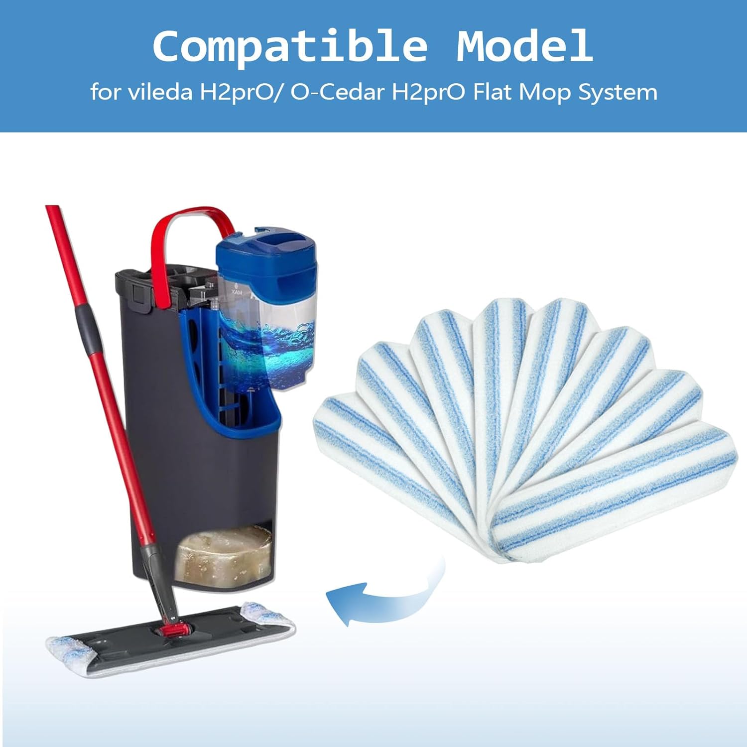 8 Pack Replacement Pads for O-Cedar H2prO Flat Mop System, Microfiber Flat Pads for O Cedar H2prO Flat Mop, Machine Washable/ Reusable, Powerful Stain Removal, for Hardwood, Tile, Marble, Baseboards.