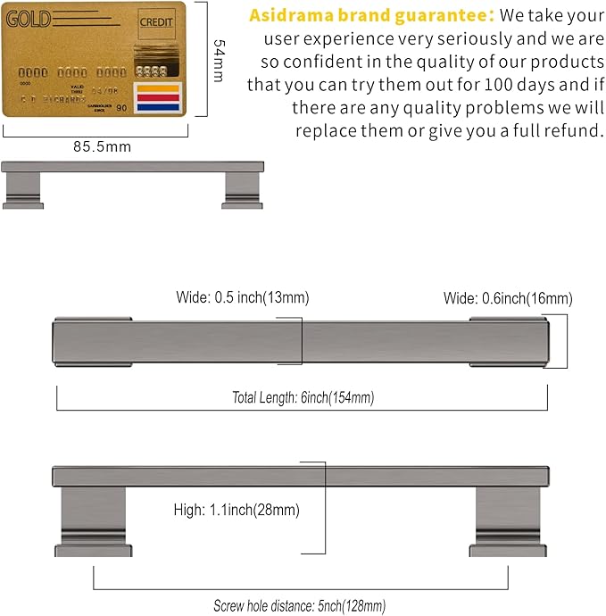 Asidrama 10 Pack 5 Inch(128mm) Brushed Black Nickel Kitchen Cabinet Handles, Cabinet Pulls Kitchen Cabinet Hardware for Cupboard Drawer Pulls