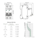 AC Miniature Circuit Breaker, 10 Amp 120V/240V 2 Pole DIN Rail Mount Circuit Breaker, Thermal Magnetic Trip, Solar AC Disconnect Switch MCB C10