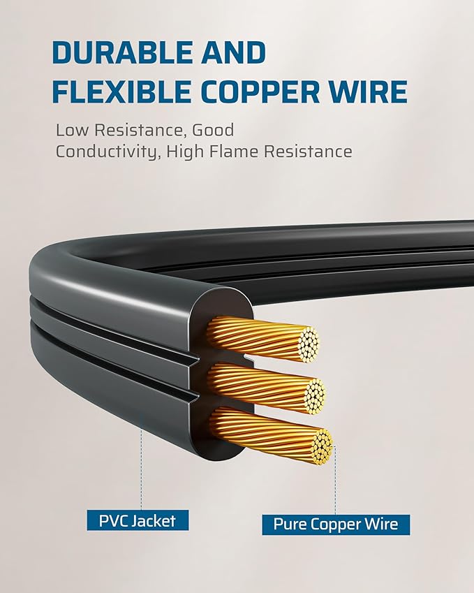 DEWENWILS 3 Outlet Extension Cord with Flat Plug, 1FT 16/3 Awg Grounded Power Cable for Indoor Use, SPT-3 Cord, Black, ETL Listed, 2 Pack