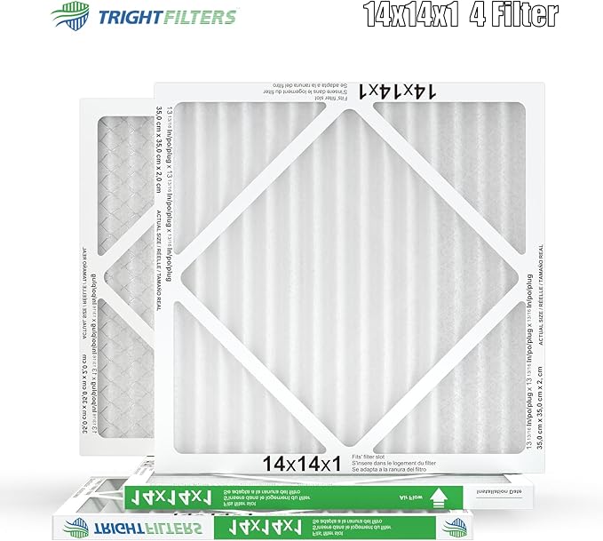 14x14x1 Air Filter 4 Pack, MERV 8 Pleated Dust Defense Air Filters Replacement Air Conditioner HVAC AC Furnace Filter, Durable and Lightweight