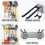 Wall Mount Tool Storage Rack, Garage Organization, Heavy Duty Garage Storage Tool Organizer, Garden Tool Wall Hooks and Hangers, Hold Up to 350lbs Grey