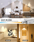 Adetu 4 inch 5CCT Gimbal Led Recessed Lights, 360°+90° Adjustable Directional Recessed Lighting, 2700K/3000K/3500K/4000K/5000K Dimmable Retrofit Eyeball Can Lights with Jbox, ETL(White, 6 Pack)