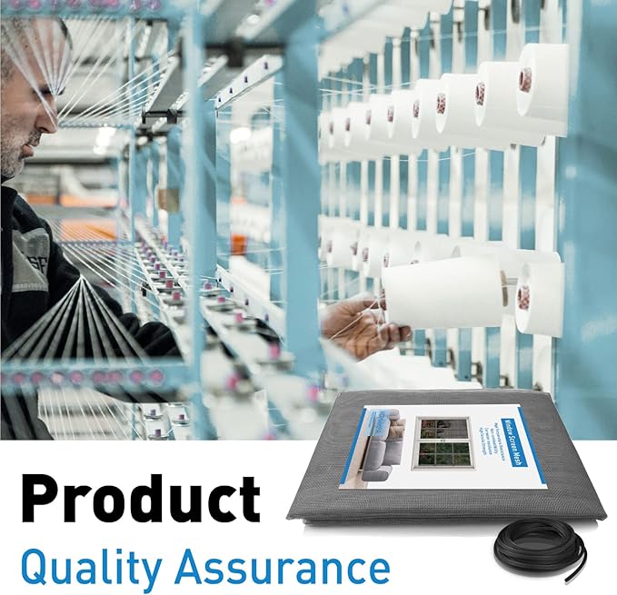 Window Screen Replacement Kit, 36"W × 90"L Durable Polyester Adjustable Screen Mesh with Retainer Spline (32ft) for DIY Project Window Screen Door Screen Replacement & Repair, Grey