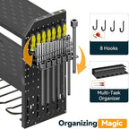 Warome Garage Power Tool Organizer with 8-Outlet Power Strip, Tool Storage Rack Wall Mount with 8 Cordless Drill Holders, Tool Organization Shelf with Charging Station in Black