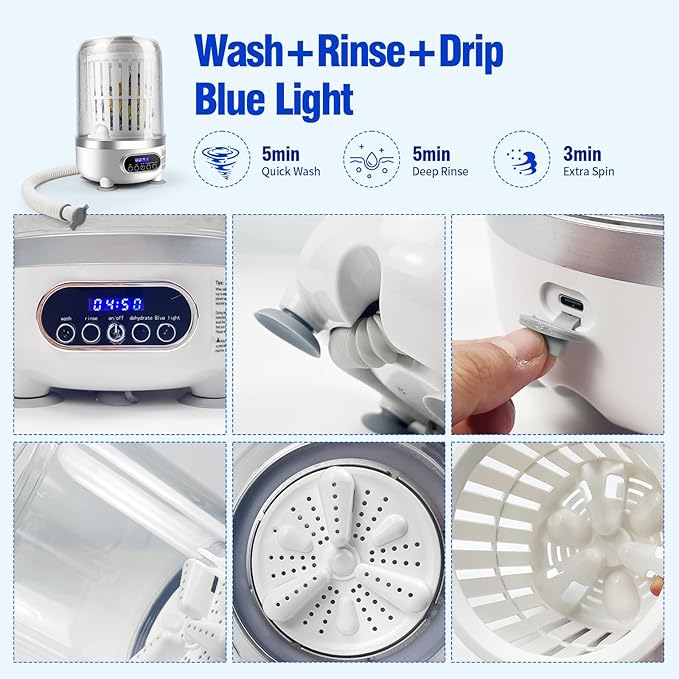 Underwear Washer, Portable Mini Washer, Spin-Dry & UV, 3 Liter Capacity/4000 mAh Battery, Type-C