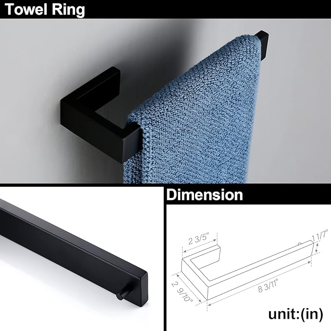 BAGNOLUX Matte Black Bathroom Hardware Set 4 Pieces, Bath Towel Holder Set SUS304 Stainless Steel, Towel Bar Rack Set for Wall Mounted, Square Bathroom Accessories Set Fixture Heavy Duty