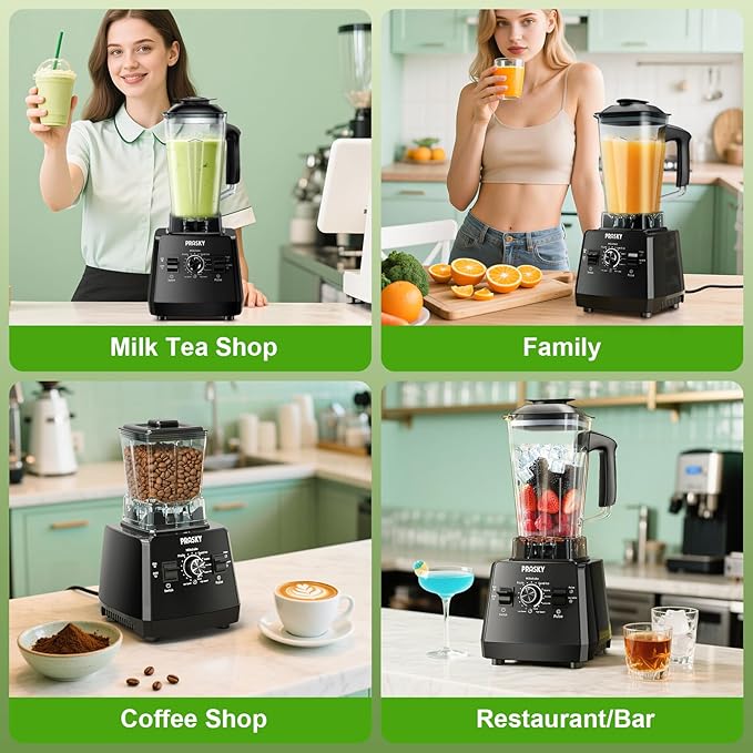 Blender, Smoothie Blenders, PRASKY Max.2400Watts/1000Watts Kitchen Blender and Grinder Combo 25000RPM Powerful Kitchen 68oz BPA Free 2 Containers Countertop Blenders Ice Crushing