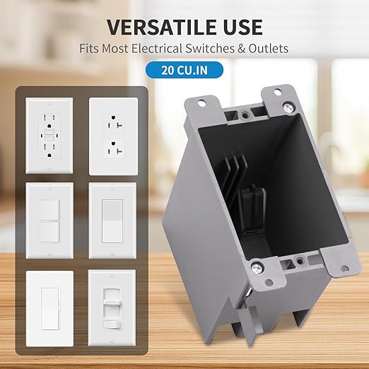 100 PK Old Work Electrical Outlet Box 1 Gang, 20 Cubic Inch Plastic Remodel Drywall Junction Boxes, ETL Listed to UL514C and UL263, Fire Rated for Two Hours