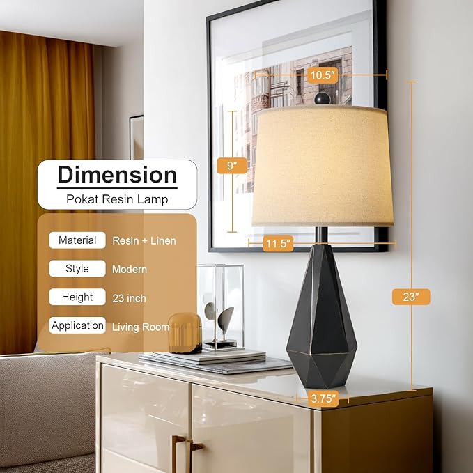 PoKat 23'' Farmhouse Table Lamps Set of 2, Black Bedside Lamps for Bedroom Night Stands, Modern Nightstand Lamps for Living Room, End Side Table, Black