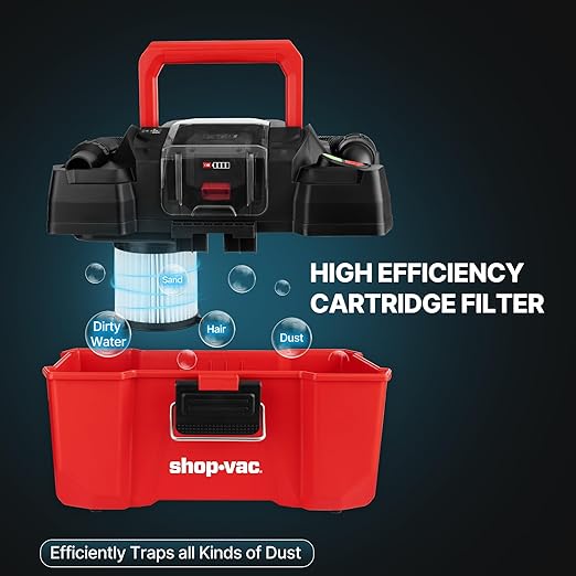 Shop-Vac 20V Cordless Wet/Dry Vacuum, 2.5-Gallon Tank, 5ft Hose, 4.0A Battery and Charger Included