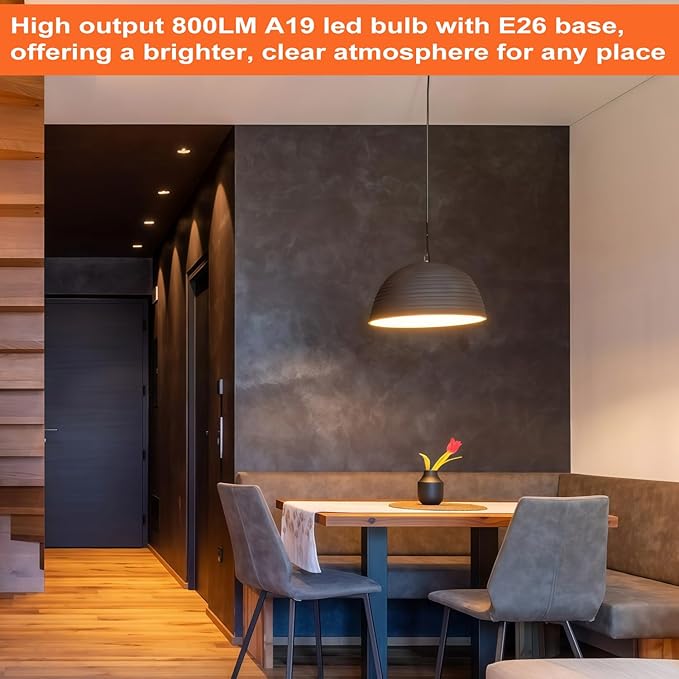 A19 LED Light Bulb 3000K Warm White, 6 Pack high Output A19 LED Bulb Soft White 800LM 120V 9W, Equivalent 60W, No Flicker E26 Base, Non-Dimmable A19 E26 LED Bulb Long Lasting for 25 Years.
