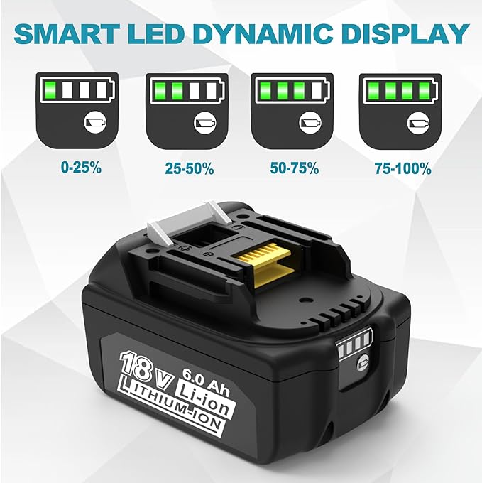 6.0Ah Battery Replacement for Makita 18V Battery Compatible with 18 Volt BL1860B BL1850B BL1840B BL1830B BL1815B Batteries