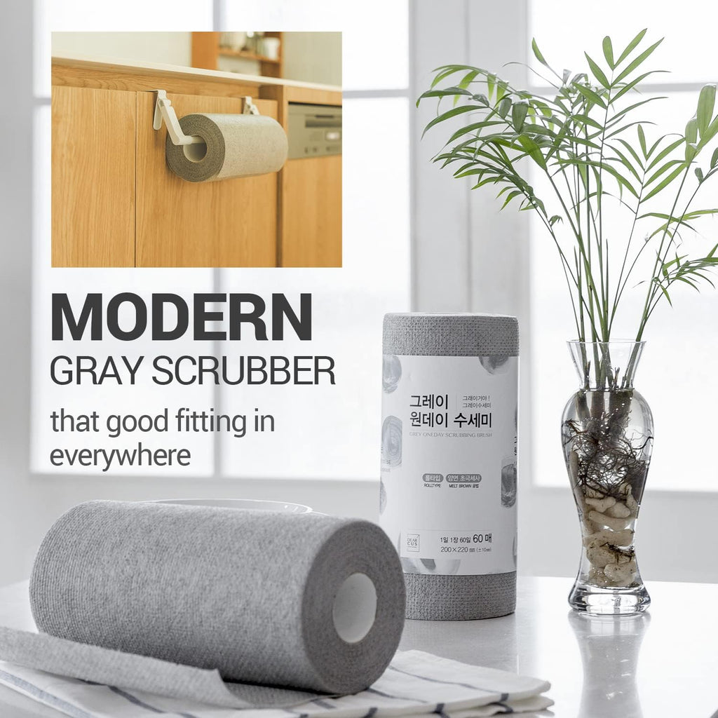 DEARCUS Gray One Day Scrubber - No Odor Dishcloths for Washing Utensils, Cookware, & Cooktop – Multipurpose Lint Free Cleaning Cloths for Kitchen Made of PP - for One Day Use, 1 Pack 60 Sheets