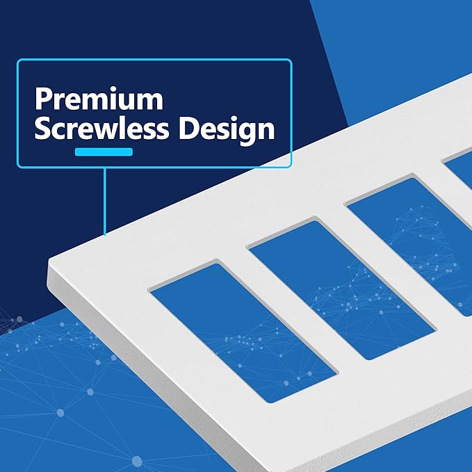 LIDER Matte Finish Quadruple Decorator Switch Cover, Screwless Wall Plate, Mid-Size 4-Gang 4.88" x 8.58", Polycarbonate Thermoplastic, UL Listed, LSWP-34M-W2P, White, 2 Pack