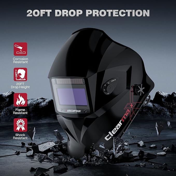 ARCCAPTAIN Welding Helmet Auto Darkening, 1/1/1/1 True Color Welding Hood, 4 Arc Sensor 1/25000s Response Time Solar Powered Weld Hood Helmet, Glossy Black