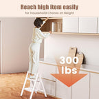 GameGem 2 Step Ladder Portable Folding Step Stool with Anti-Slip Pedal, Lightweight Stepladder Multi-Use for Home and Kitchen, Saving Space, White, 300lbs