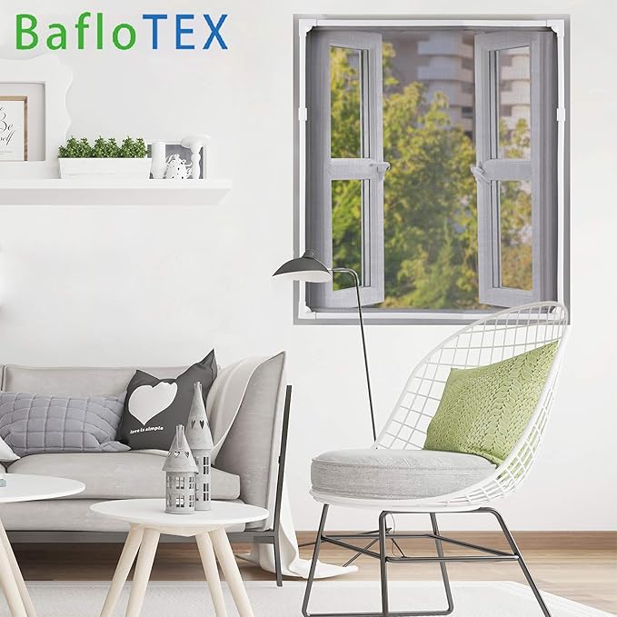 DIY Magnetic Window Screen Replacement Adjustable Mesh Screen 55"H*36"W with Magnets Fits Any Size White Frames with Grey Fiberglass Screen