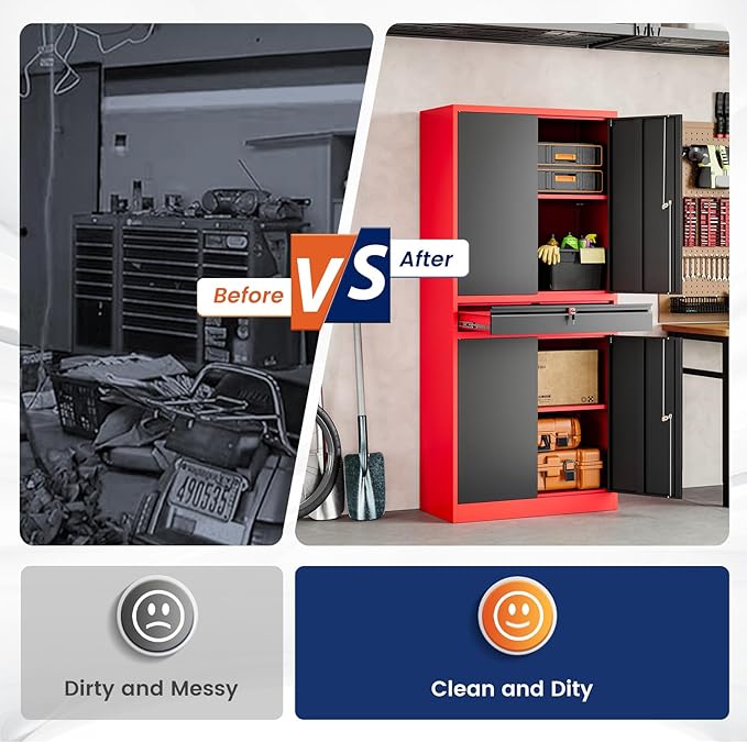 Yizosh Metal Garage Storage Cabinet with Locking Doors and Adjustable Shelves,- 71" Tool Storage Cabinet with 1 Drawer for Garage,Office,Warehouse