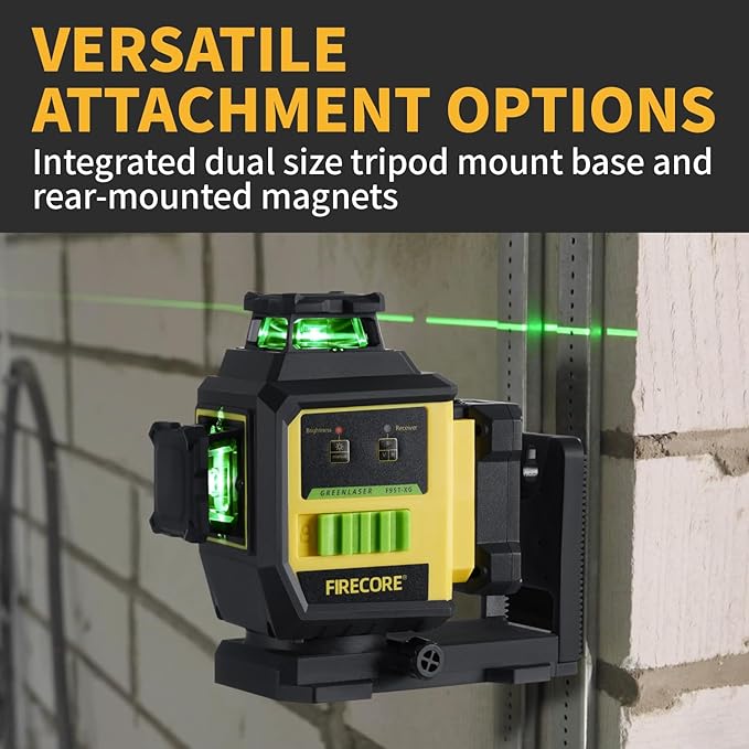 Firecore Laser Level 360 Self Leveling with 60" Tripod, 1/13" High Accuracy, Outdoor Pulse Mode to 197 Ft, Rechargeable Green Cross Line Lazer Leveler Tool for Construction, Home Renovation - F95T-XG