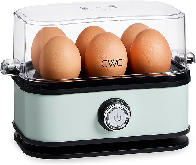 COOK WITH COLOR 6-Egg Capacity Egg Cooker – For Soft, Medium, Or Hard-Boiled Eggs, Rapid Cook Time, Auto Shut-Off & Boil-Dry Protection – Includes Tray, Measuring Cup & Lid – 210W Egg Maker, Sage