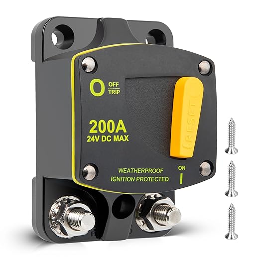 RED WOLF 200A Circuit Breaker Switch Manual Reset DC 12-24V, 5/16"-M8 Stud for Car Audio RV Marine Boat Truck Trolling Motors Stereo Audio Electronic Battery Solar System